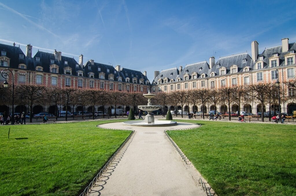 Place des Vosges in the Marais neighborhood in Paris