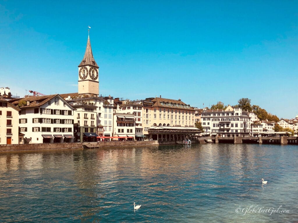 Limmat River Zurich, Switzerland, one of the safest European cities for solo female travelers.