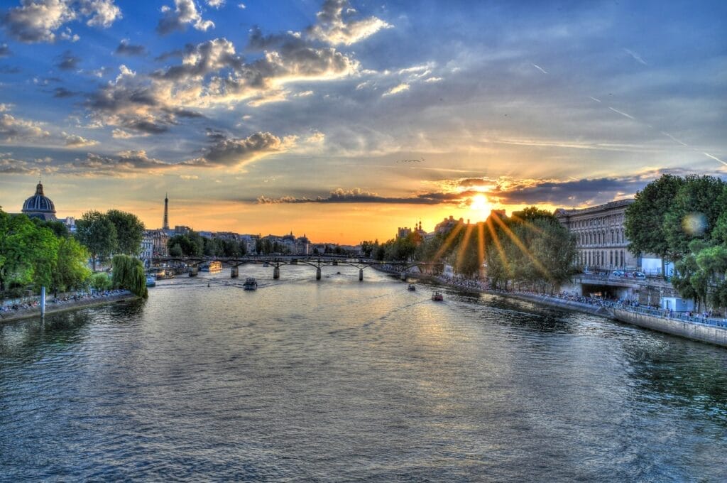 Seine River in Paris at sunset