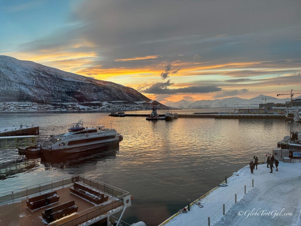 View of Tromso harbor from the Clarion Edge hotel in Tromso, Norway