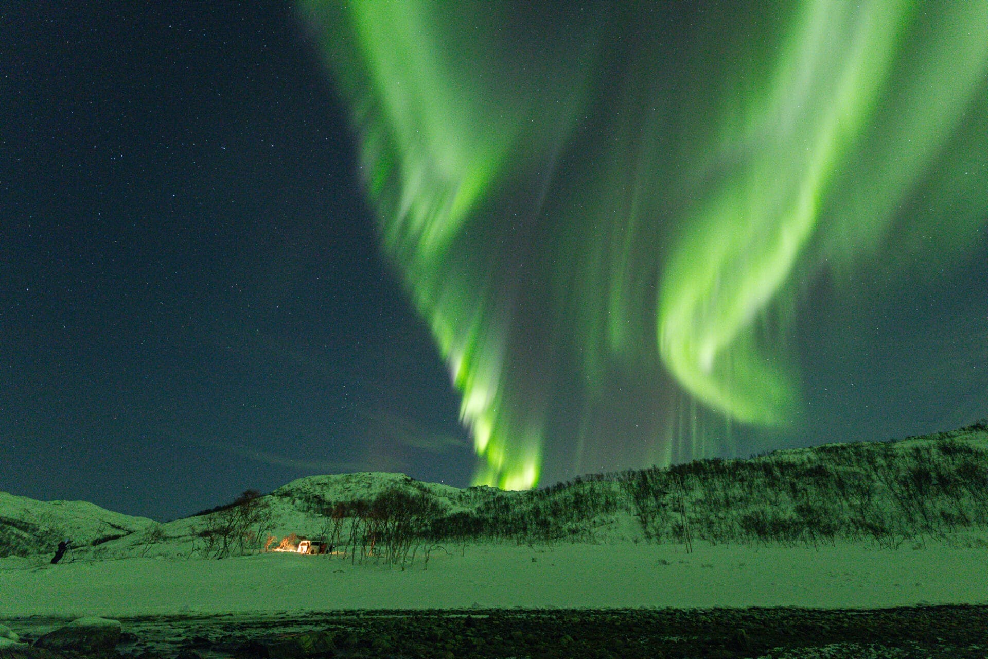 Epic Northern Lights (aurora borealis) over Tromso Norway