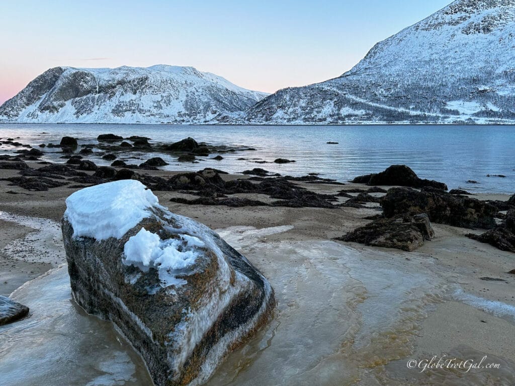 Frozen beach in Tromsø, Norway.