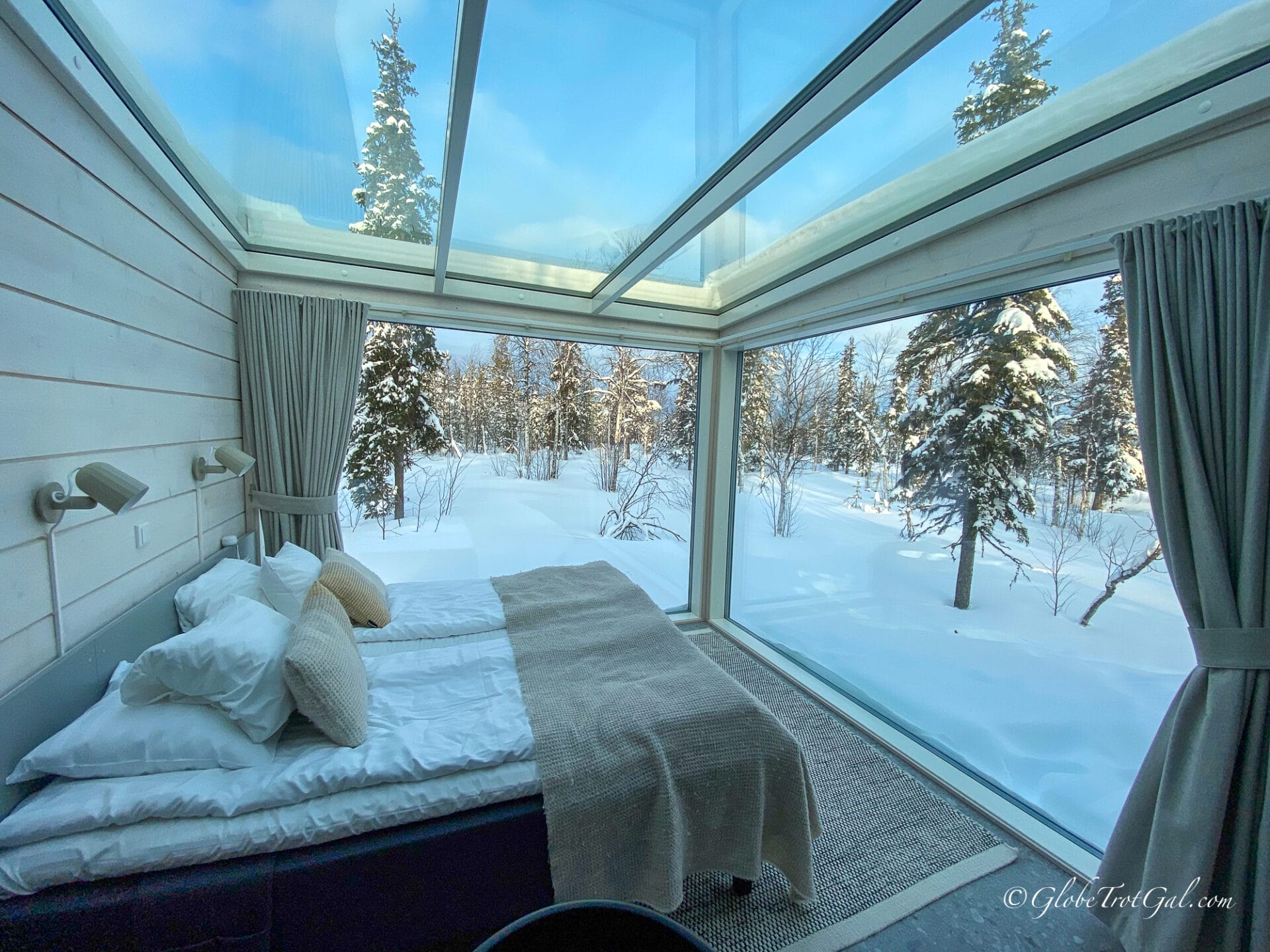 Glass roofed cabin at Northern Lights Ranch, one of the best hotels near Levi, Finland.